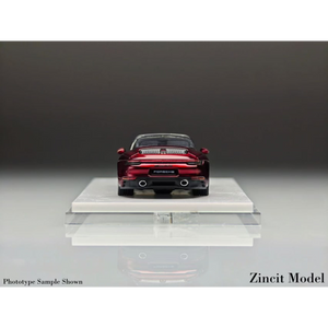 Lot57Supplies Diecast Shop Zincit Model 992Targa in Dragon Blood Red, 1:64 scale diecast car, rear view on display