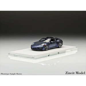 Lot57Supplies Diecast Shop Zincit Model 992Targa in Shark Grey, a 1:64 scale diecast collectible car on a display base
