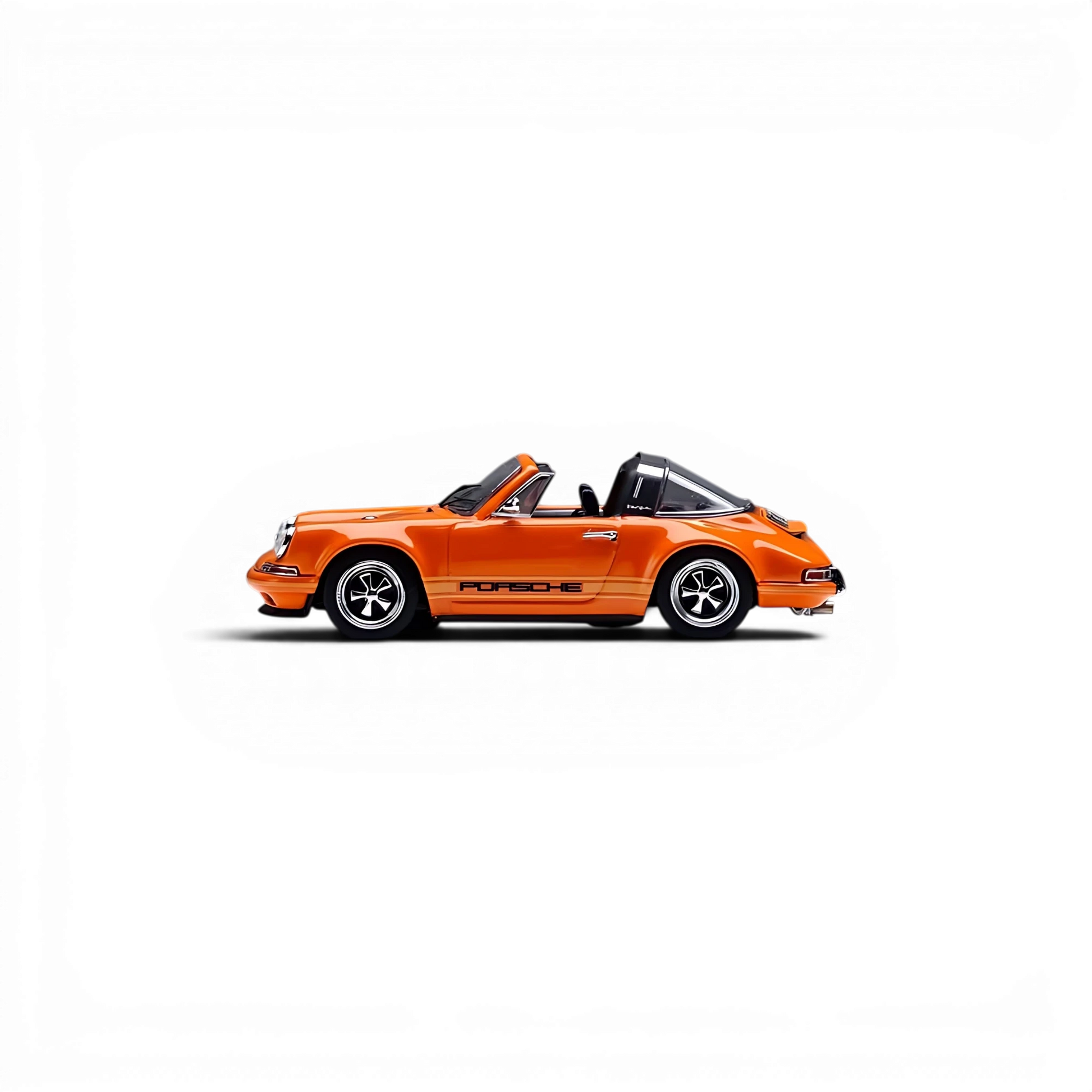 Lot57Supplies Diecast Shop Zincit Model 1:64 scale metallic racing orange Singer Targa diecast car side view