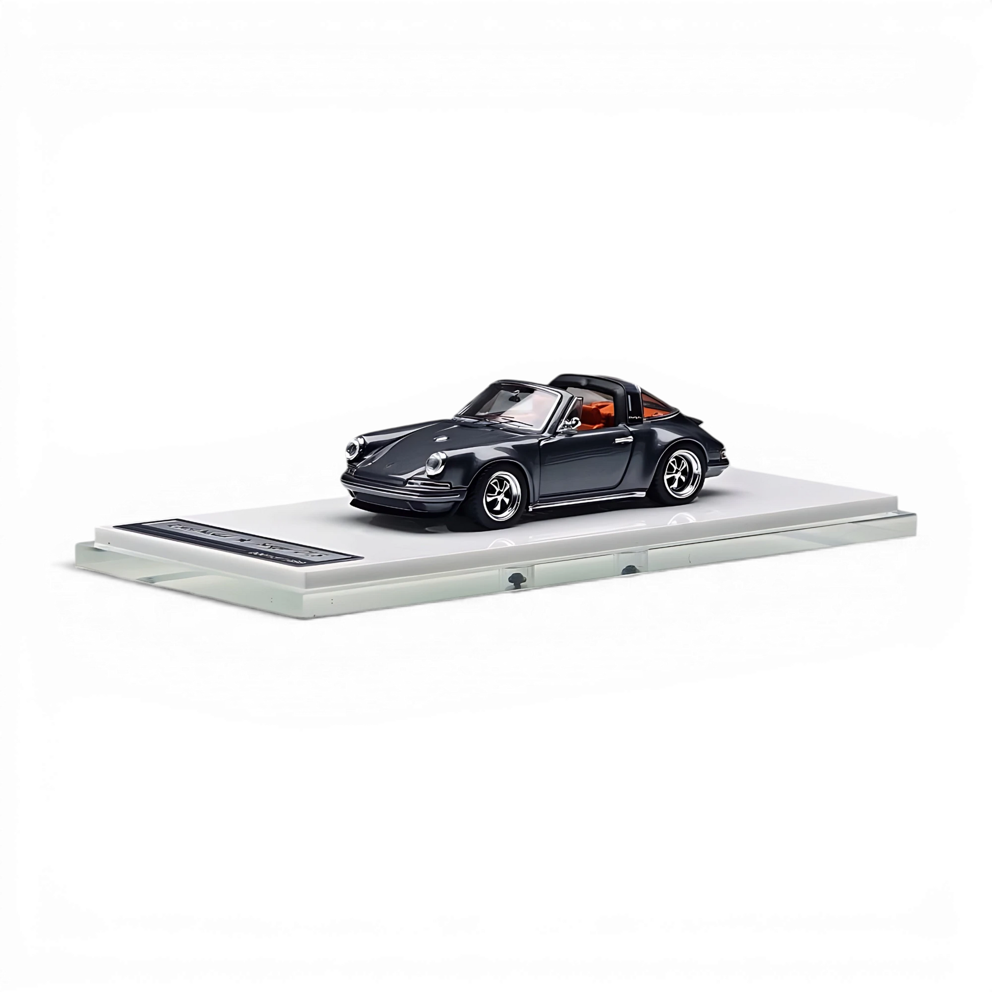 Lot57Supplies Diecast Shop Zincit Model 1:64 scale metallic dark gray Singer Targa diecast car on a white display base