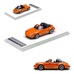 Lot57Supplies Diecast Shop Zincit Model 1:64 scale metallic racing orange Singer Targa diecast car on display base