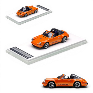 Lot57Supplies Diecast Shop Zincit Model 1:64 scale metallic racing orange Singer Targa diecast car on display base