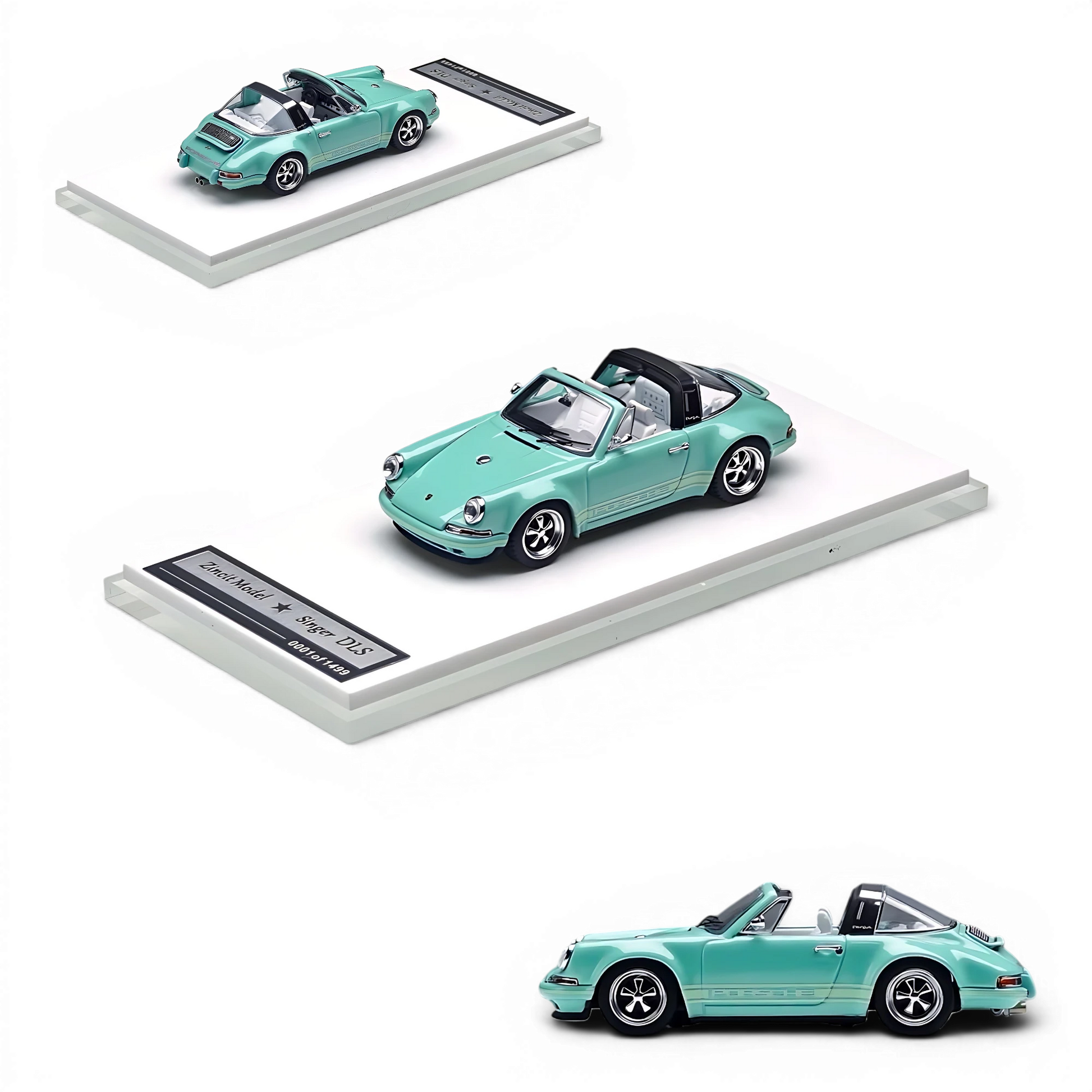 Lot57Supplies Diecast Shop Zincit Model 1:64 scale Tiff Blue Singer Targa diecast car on a white display base.