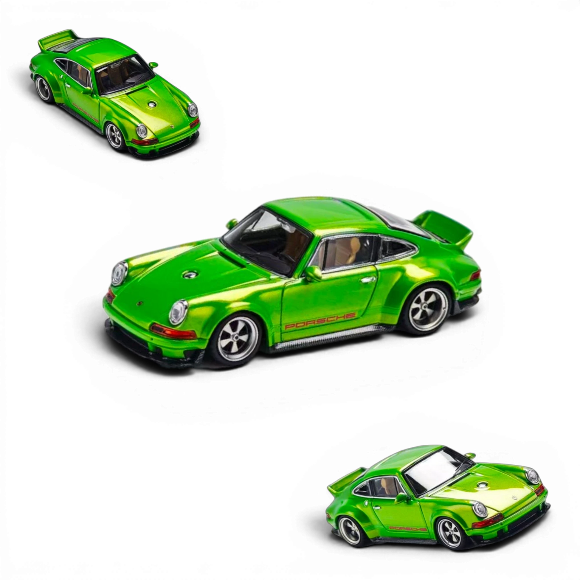 Lot57Supplies Diecast Shop Zincit 1:64 scale metallic apple green Singer DLS diecast model car on black background.