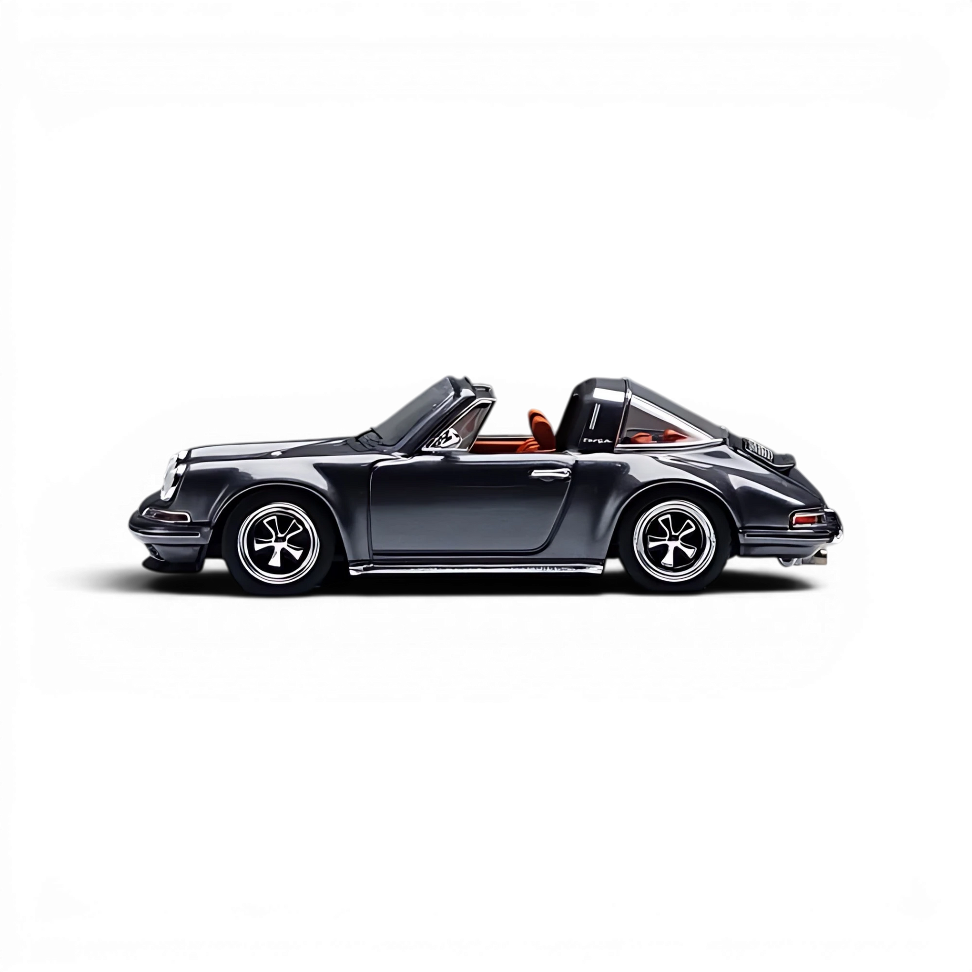 Lot57Supplies Diecast Shop Zincit Model 1:64 scale metallic dark gray Singer Targa diecast car side view