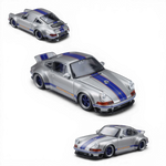 Lot57Supplies Diecast Shop Zincit Singer DLS California Silver 1:64 scale diecast model car with blue racing stripes.