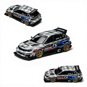Lot57Supplies Diecast Shop: 1:64 scale diecast model of Subaru Impreza Raider with grey plaid livery and gold wheels.