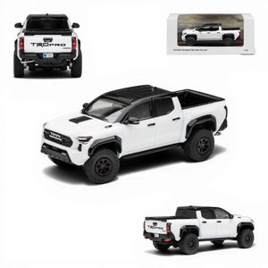 Lot57Supplies Diecast Shop 1:64 scale white Toyota Tacoma TRD PRO diecast model with black accents and roof, LHD.