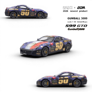 Lot57Supplies Diecast Shop WAM x EDM 1:64 scale resin Ferrari 599 GTO in Gumball 3000 livery with matte finish and gold decals.
