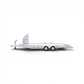 Lot57Supplies Diecast Shop white 1:64 scale Aurora Model car towing trailer with ramps and dual wheels.