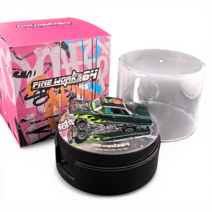 Lot57Supplies Diecast Shop: Emerald green 1:64 scale diecast Chevrolet Impala West Coast Bouncing Car with flame graphics.