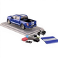 Lot57Supplies Diecast Shop blue 1:64 scale Ford Shelby F-150 pickup truck with white racing stripes, displayed on a clear stand with accessories.