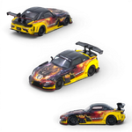 Lot57 Supplies Diecast Shop: Yellow 1:64 scale INNO64 Honda S2000 J's Racing AP1 diecast model with flame graphics and large rear spoiler.