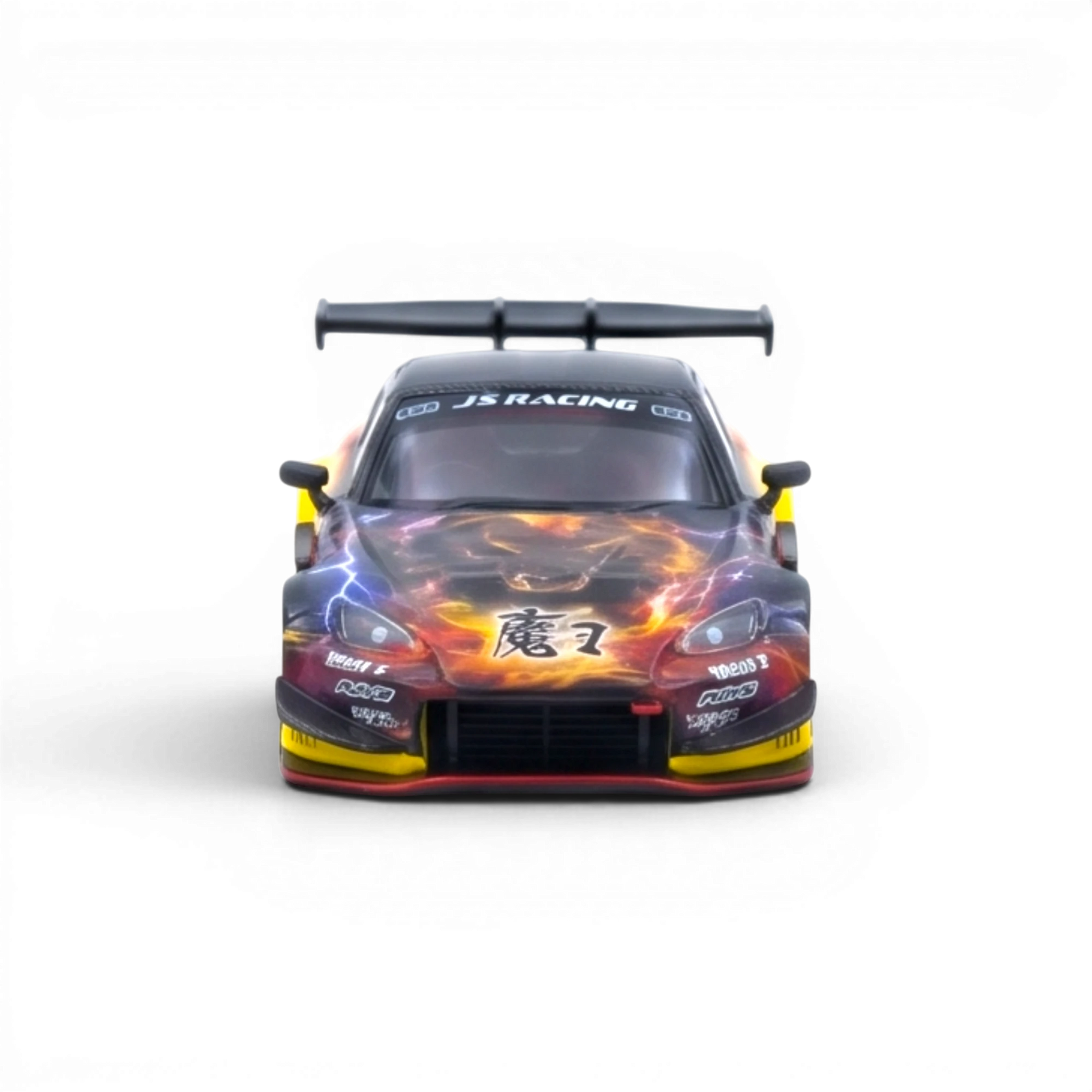Lot57 Supplies Diecast Shop: 1:64 scale diecast model of a Honda S2000 J's Racing AP1 with a fiery lightning graphic.