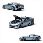 Lot57Supplies Diecast Shop Glacier Blue Lexus LFA 1:64 scale model with opening hood and engine detail.