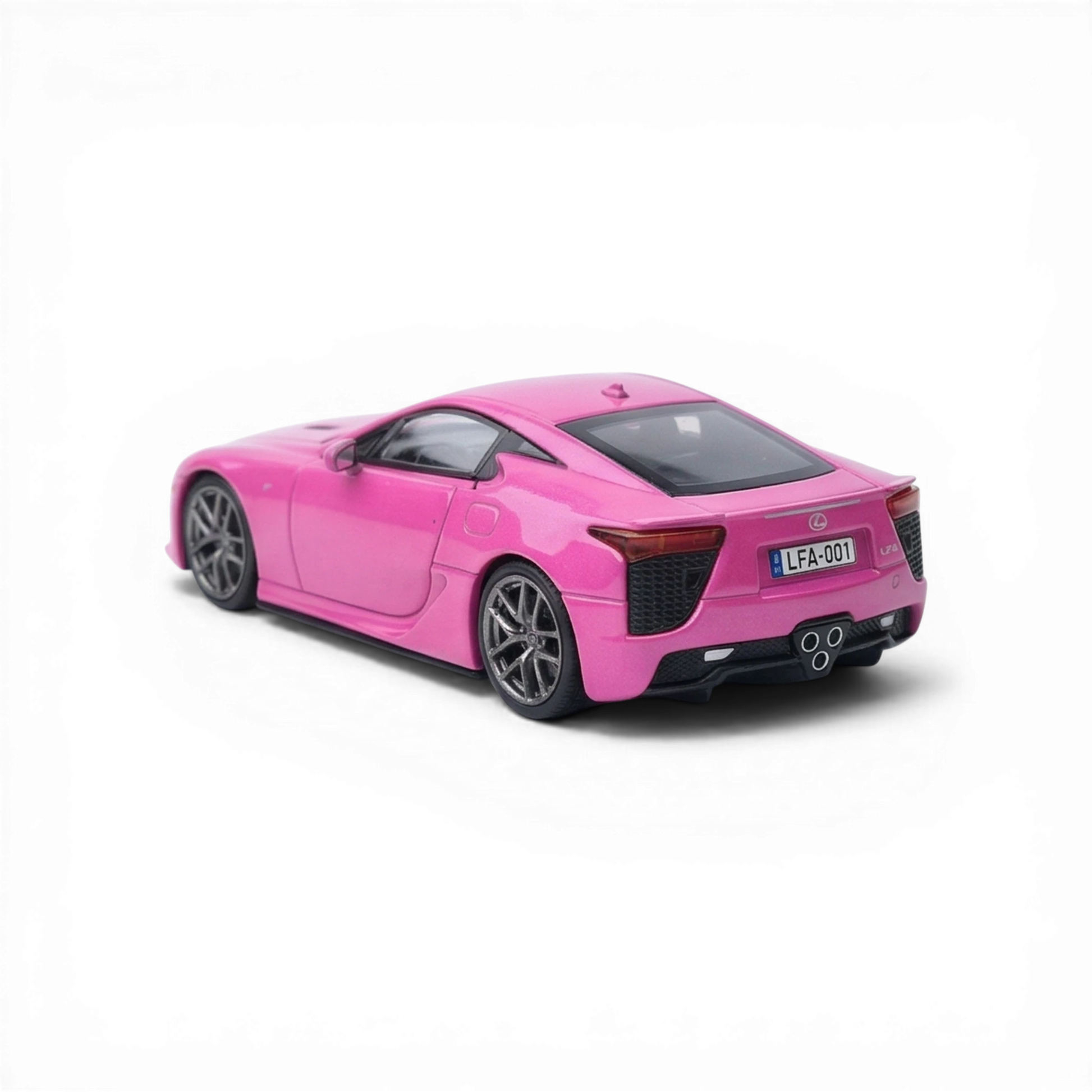 Lot57Supplies Diecast Shop neon pink 1:64 scale diecast model of the Lexus LFA with detailed engine and opening hood.