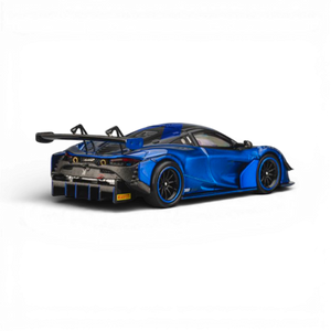 Lot57Supplies Diecast Shop 1:64 scale Aurora Blue McLaren 720S GT3X diecast model with large rear wing and carbon fiber accents.