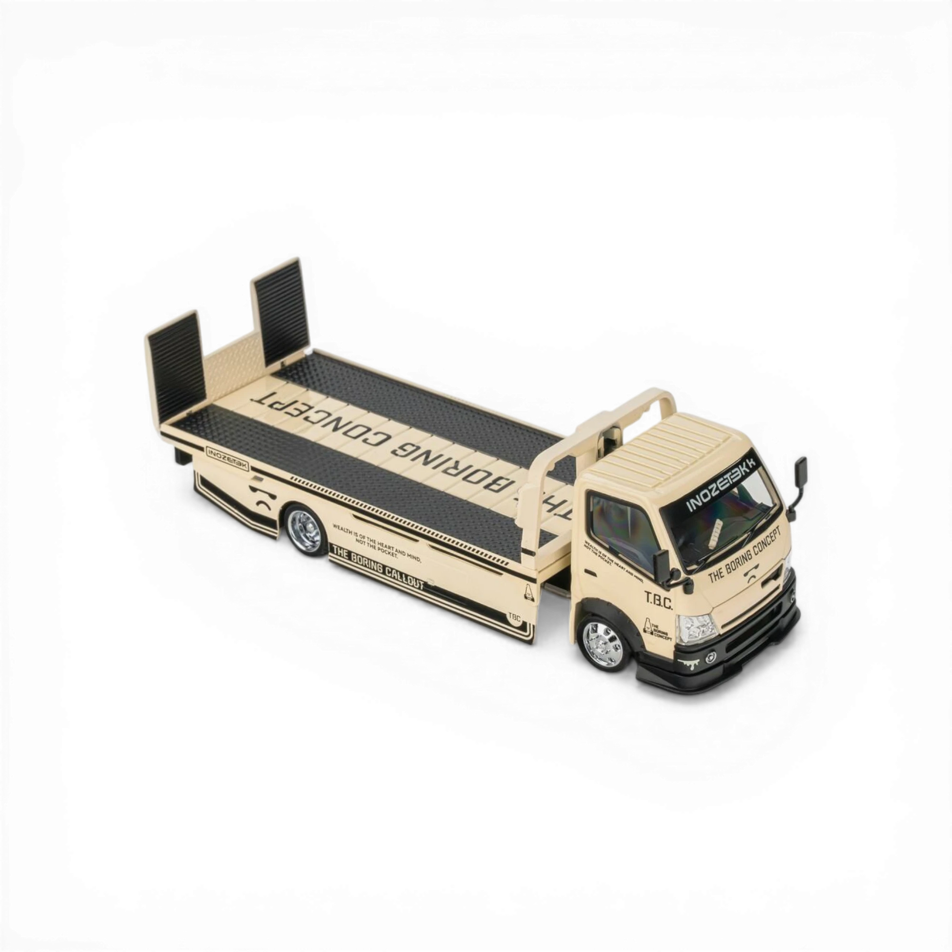 Lot57Supplies Diecast Shop 1:64 scale tan MicroTurbo Custom Hauler with TBC livery, diecast metal, dual trailer modes, and custom wide-body kit.