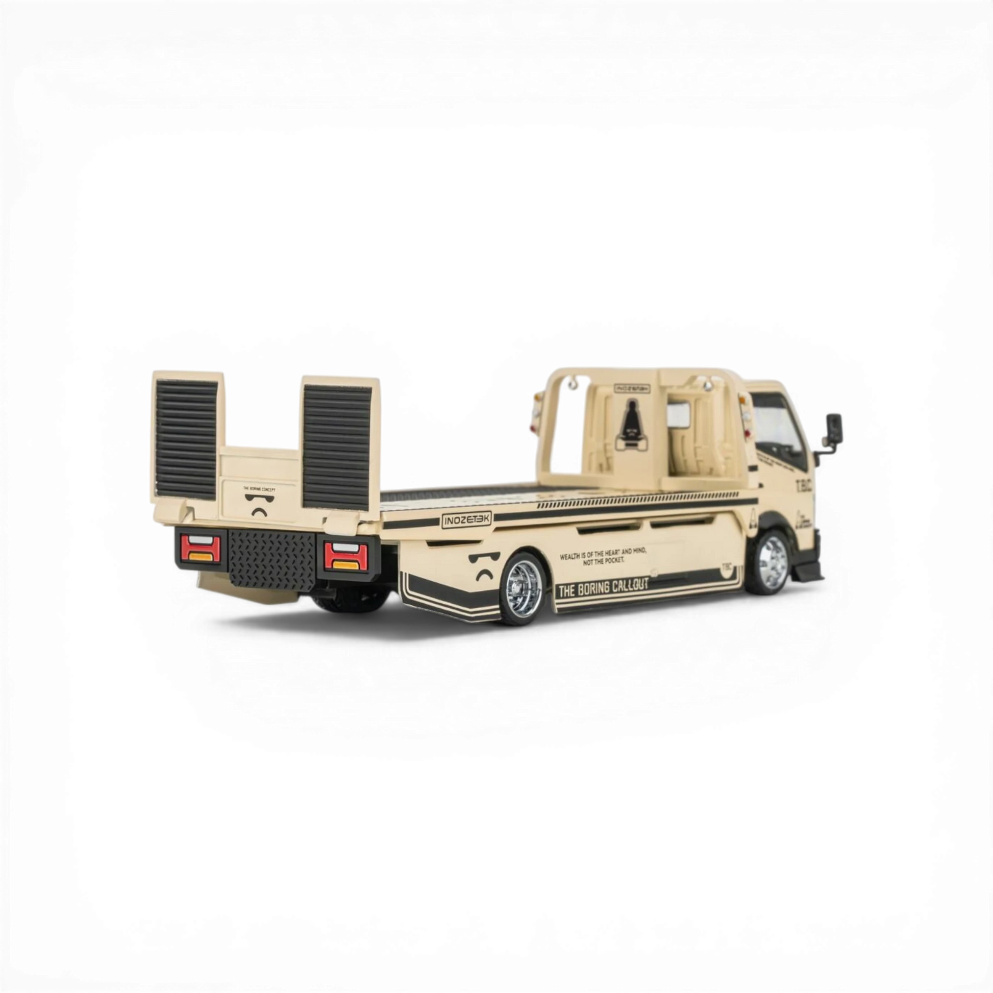 Lot57Supplies Diecast Shop 1:64 scale tan MicroTurbo Custom Hauler with TBC Livery, wide-body kit, and dual trailer modes.