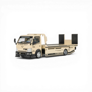 Lot57Supplies Diecast Shop 1:64 scale tan MicroTurbo Custom Hauler with TBC livery, dual trailer modes, and custom wide-body kit.