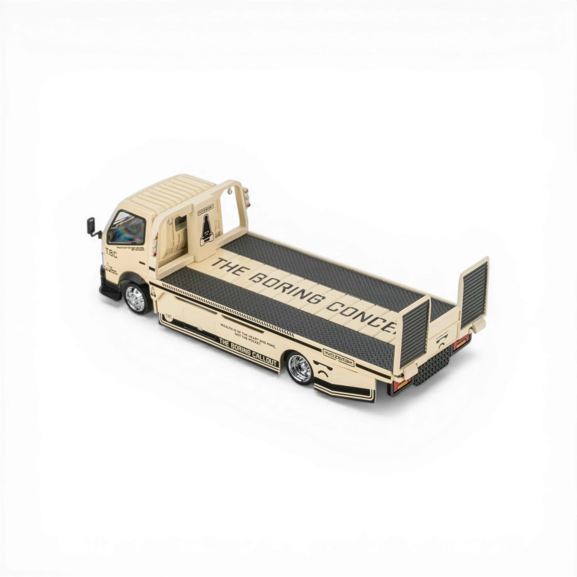 Lot57Supplies Diecast Shop 1:64 scale tan MicroTurbo Custom Hauler with TBC livery, dual trailer modes, and custom wide-body kit.