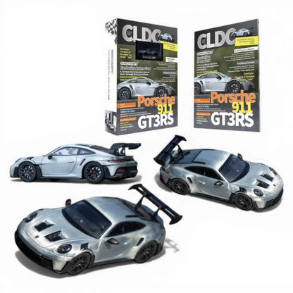 Lot57Supplies Diecast Shop Minichamps Porsche 911 GT3 RS 1:64 scale raw silver diecast model with large rear spoiler.