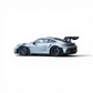 Lot57Supplies Diecast Shop Minichamps Porsche 911 GT3 RS 1:64 scale raw silver diecast model with large rear spoiler.