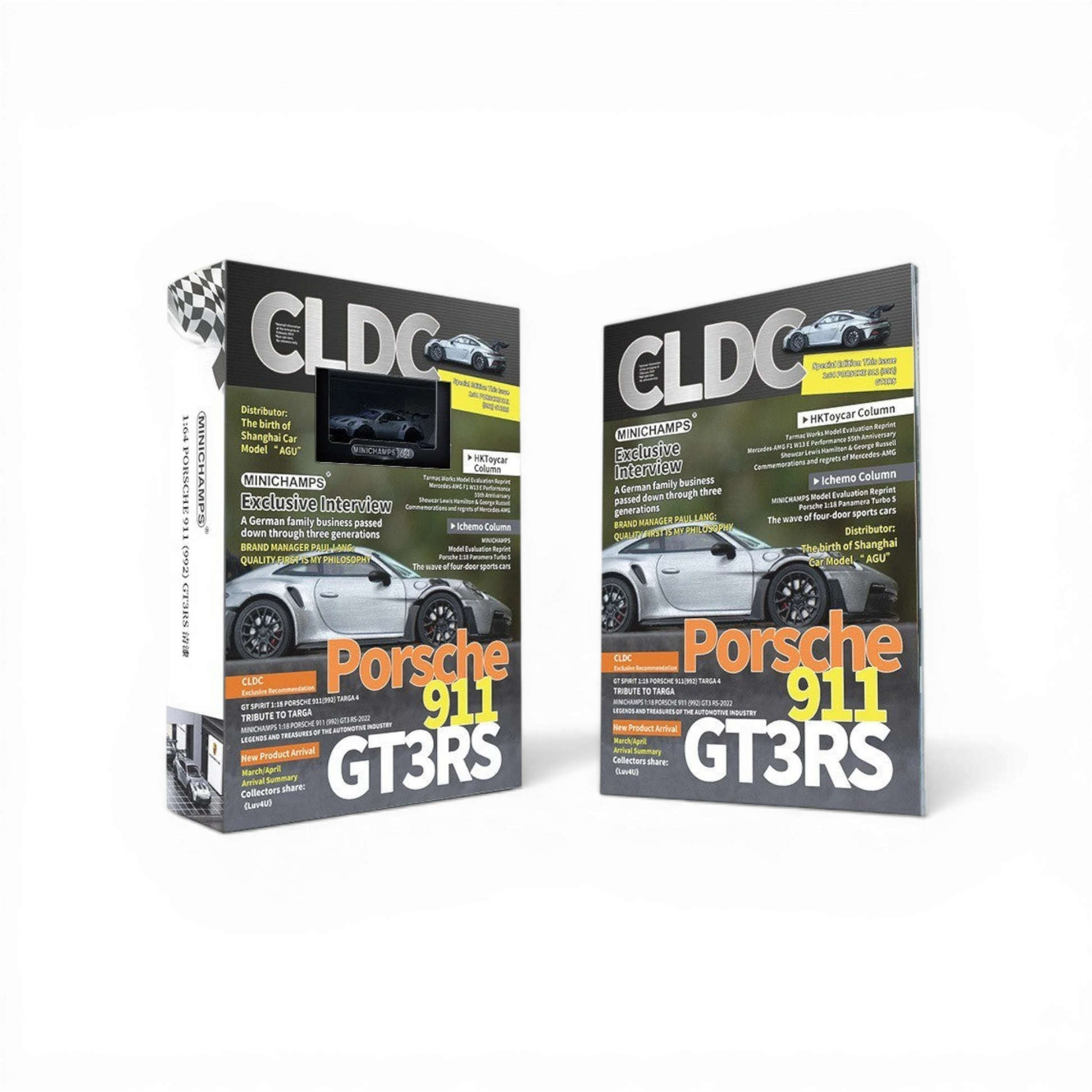 Lot57Supplies Diecast Shop Minichamps Porsche 911 GT3 RS 1:64 scale raw silver diecast model with large rear spoiler.