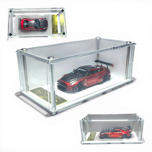 Lot57Supplies Diecast Shop MYC64 1:64 metallic red carbon LB Works GTR R35 Type 2.0 resin model car in display case.