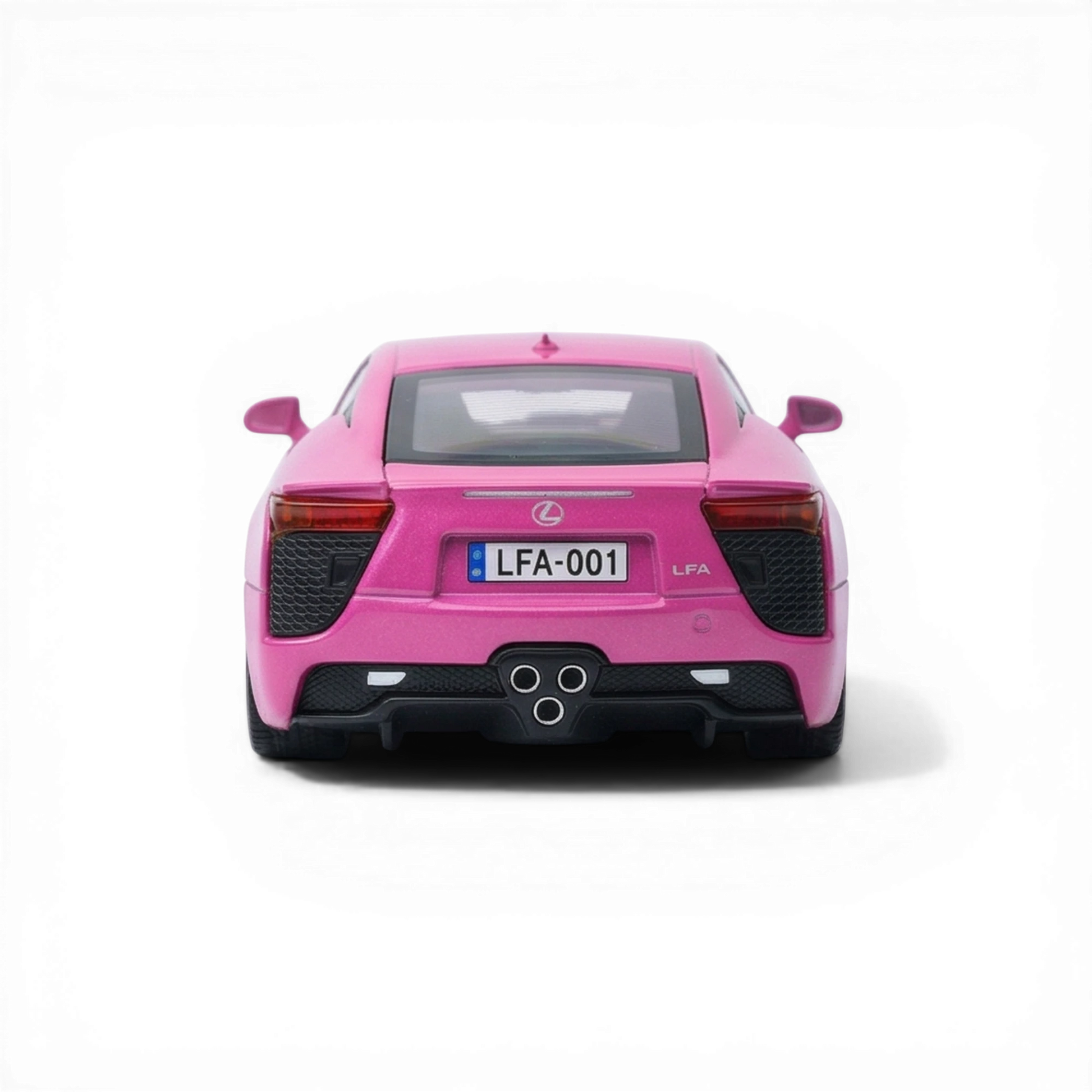 Lot57Supplies Diecast Shop neon pink 1:64 scale Lexus LFA diecast model car with detailed engine and opening hood.