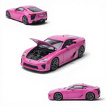 Lot57Supplies Diecast Shop neon pink 1:64 Lexus LFA diecast model with opening hood and engine detail.