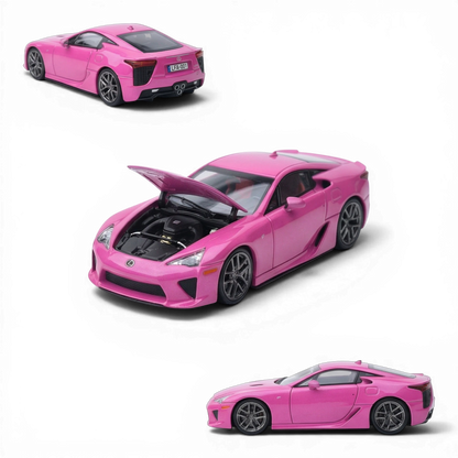 Lot57Supplies Diecast Shop neon pink 1:64 Lexus LFA diecast model with opening hood and engine detail.