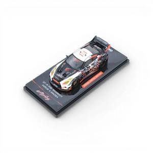 Lot57Supplies Diecast Shop: White and black 1:64 scale diecast model of a Nissan GT-R R35 widebody with Aorus livery and anime graphics.