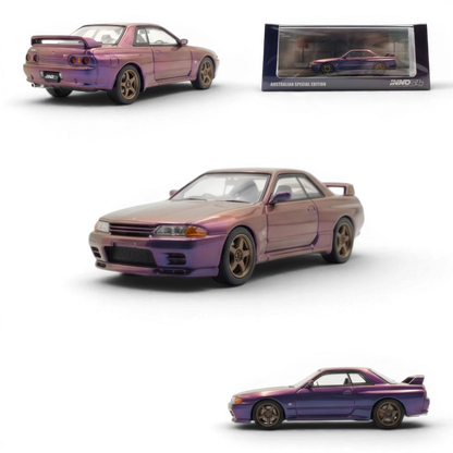 Lot57Supplies Diecast Shop 1:64 scale model of Nissan Skyline GT-R (R32) Australian Special Edition in Midnight Purple.