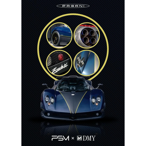 Lot57Supplies Diecast Shop: PSM x DMY 1:64 blue full carbon Pagani Zonda PS model car with yellow accents.