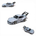 Lot57Supplies Diecast Shop: Street Weapon RWB 993 Porsche, 1:64 scale, cement grey diecast model with high tail spoiler.