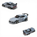 Lot57Supplies Diecast Shop: Street Weapon RWB 993 Porsche model car in cement grey, 1:64 scale diecast with low tail spoiler.