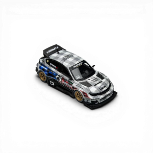 Lot57Supplies Diecast Shop 1:64 scale TimeMicro x PSC Design Subaru Impreza Raider diecast model with grey plaid livery and racing decals.