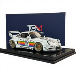Lot57Supplies Diecast Shop 1:18 scale TGM Porsche RWB 964 model car in white with Apple Computer livery, rainbow stripe, #89, and gold BBS wheels.