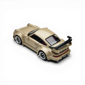 Lot57Supplies Diecast Shop beige 1:64 scale TimeMicro Porsche RWB 964 model with widebody kit and rear spoiler.