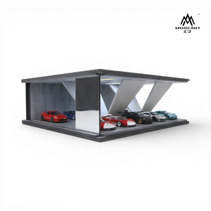 Lot57Supplies Diecast Shop 1:64 scale underground parking garage display with LED lighting and concrete walls.
