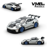 Lot57Supplies Diecast Shop VMB 992 GT3 RS 1:64 scale model in metallic silver with blue wheels and GT3 RS decals.