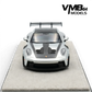 Lot57Supplies Diecast Shop: Metallic silver 1:64 scale VMB 992 GT3 RS model car with carbon fiber accents and large rear wing.