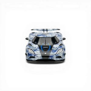 Lot57Supplies Diecast Shop 1:64 scale VMB Koenigsegg Agera with blue and white porcelain livery. Diecast model.