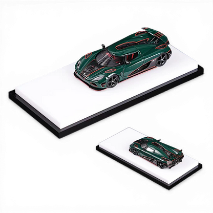 Lot57Supplies Diecast Shop VMB Koenigsegg Agera R RHD British Green 1:64 scale resin model car with red interior details.