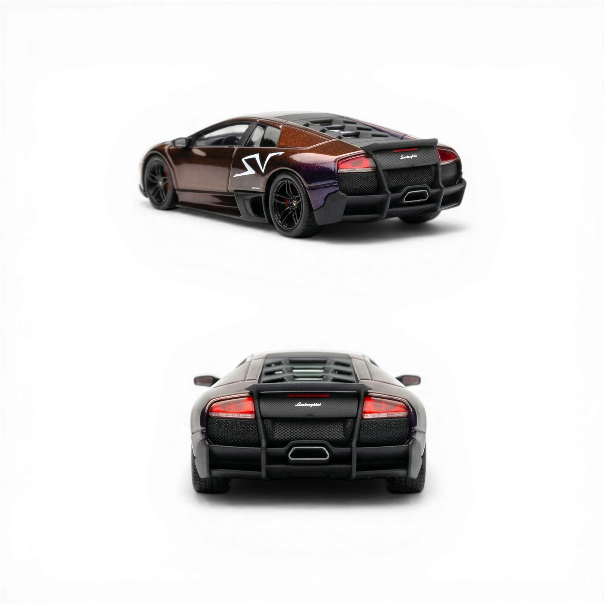 Lot57Supplies WAM 1:64 blue purple chameleon resin Lamborghini Murcielago LP670 Ducktail model car with SV decal.