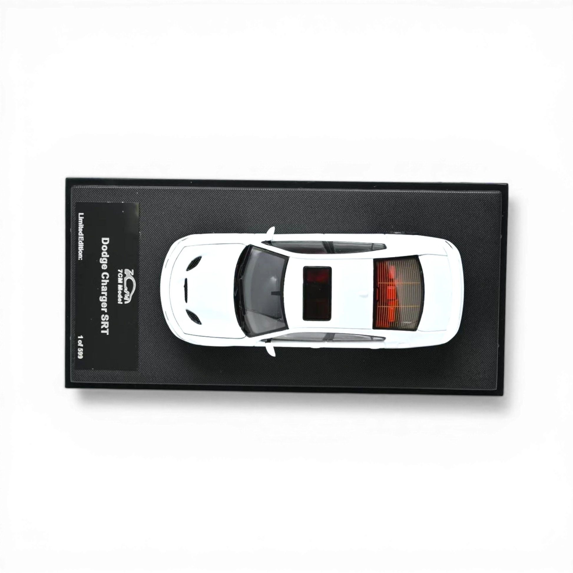 Lot57Supplies Diecast Shop 1:64 white 2023 Dodge Charger SRT Hellcat model with sunroof and detailed rear lights.