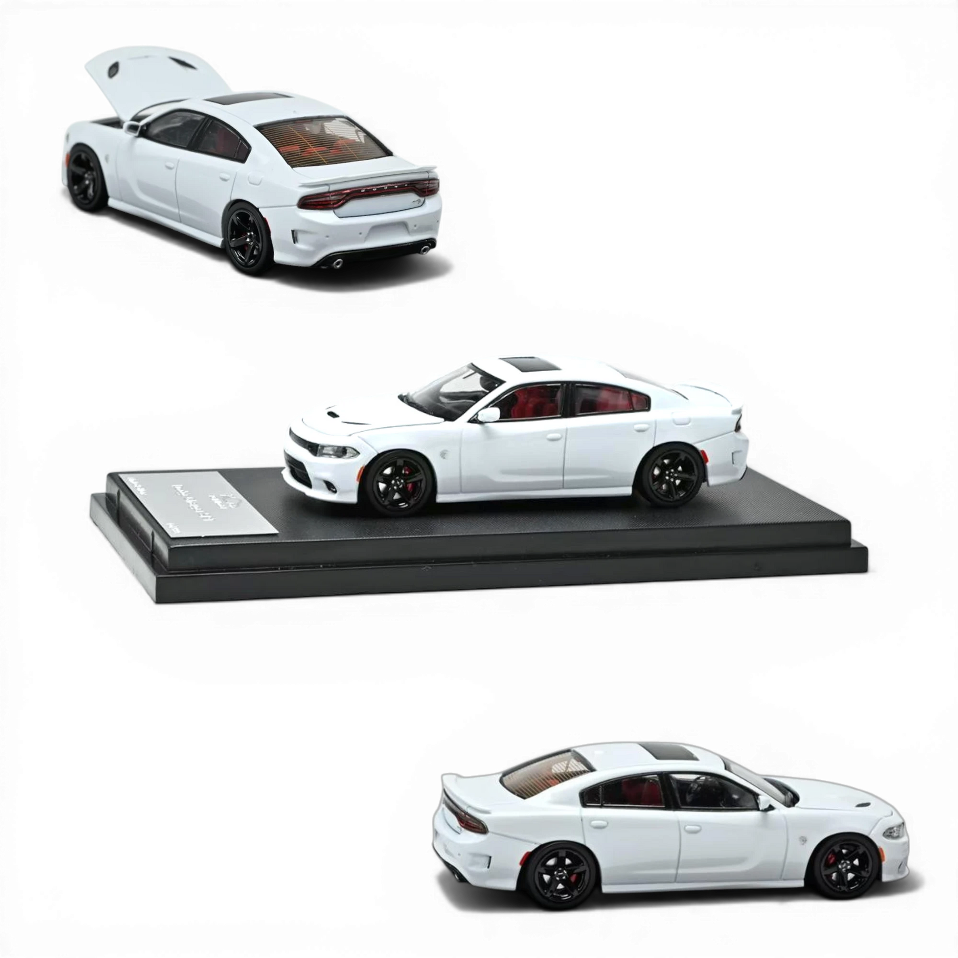 Lot57Supplies Diecast Shop 1:64 scale white 2023 Dodge Charger SRT Hellcat model with red interior and black wheels.