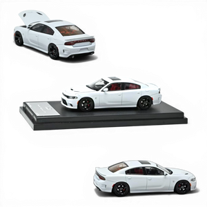 Lot57Supplies Diecast Shop 1:64 scale white 2023 Dodge Charger SRT Hellcat model with red interior and black wheels.