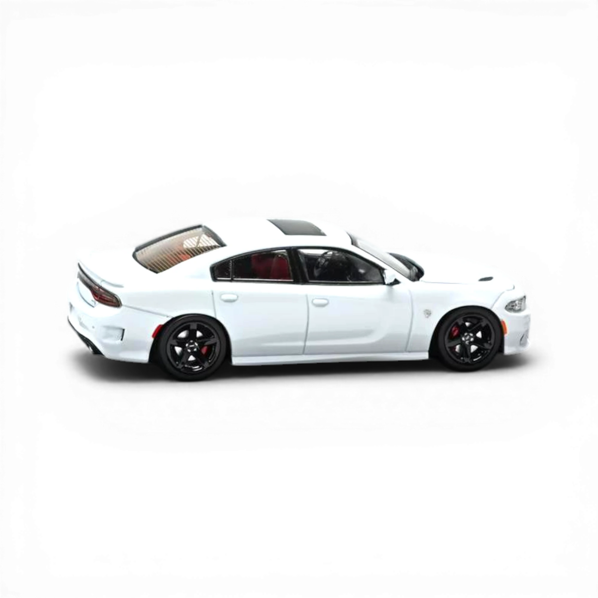 Lot57Supplies Diecast Shop 1:64 white 2023 Dodge Charger SRT Hellcat model with red interior and black wheels.